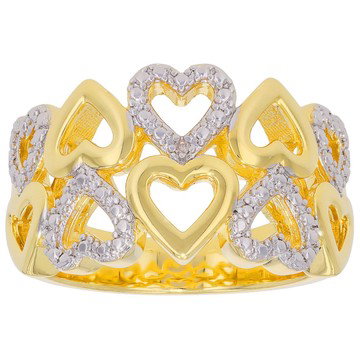 White Diamond Accent 14k Yellow Gold Over Brass Open Design Heart Band Ring