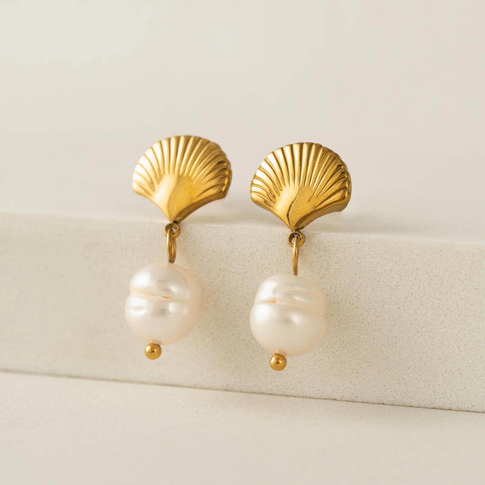 Image of Shell & Pearl Drop Earrings
