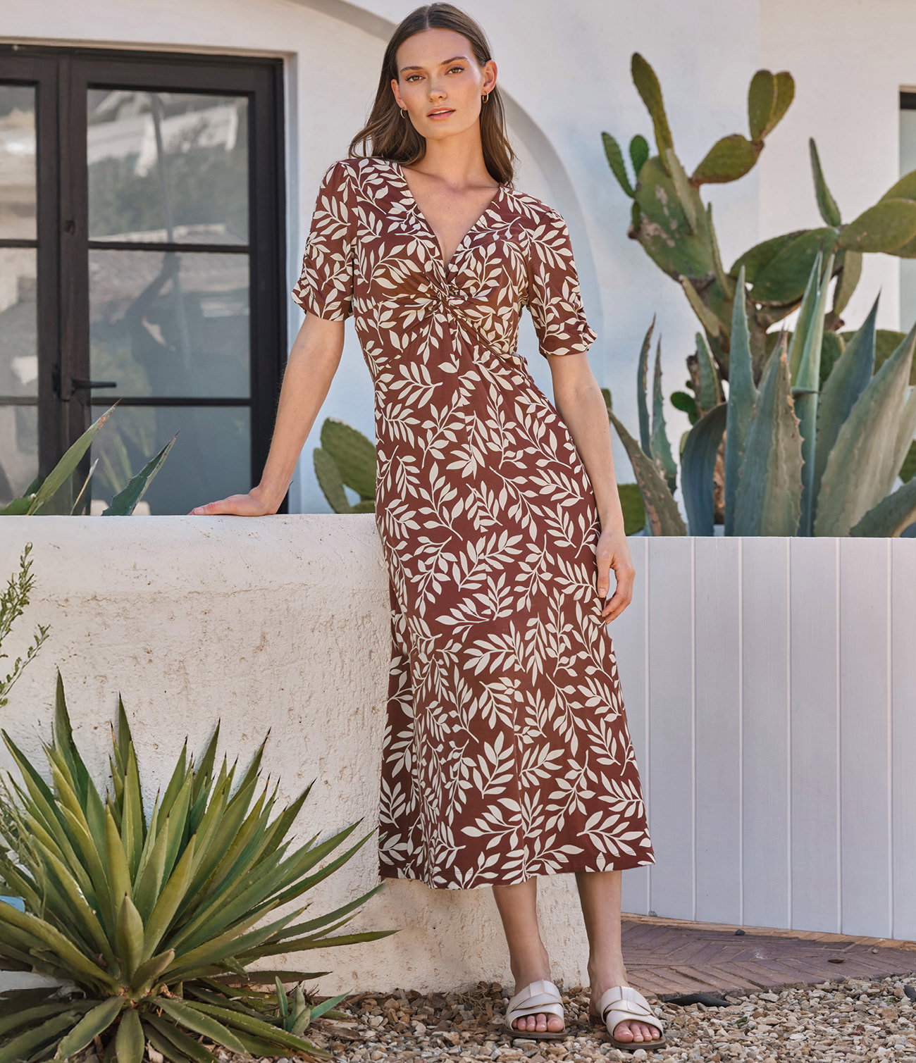 Leaf Print Jersey Dress