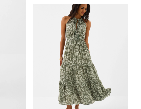 Printed Halter Neck Maxi Dress Green