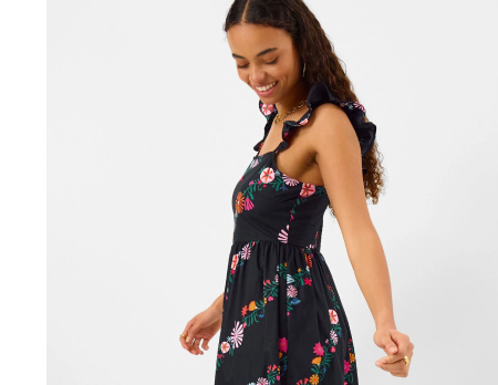Floral Print Frill Maxi Dress Black