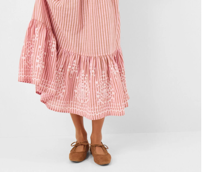 Embroidered Stripe Midi Dress Pink