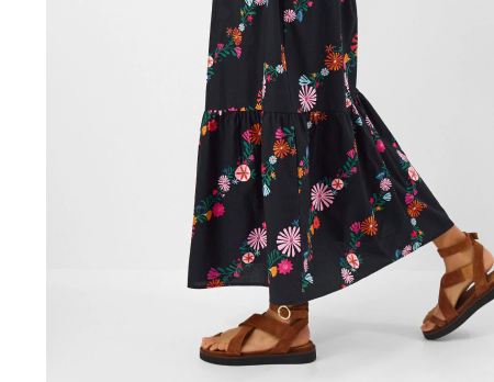 Floral Print Frill Maxi Dress Black