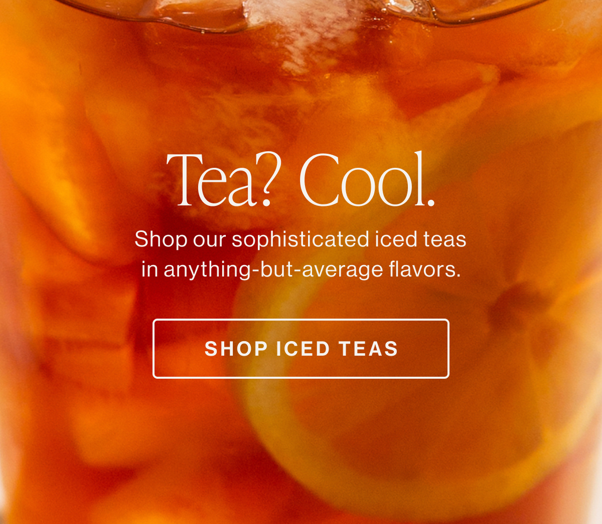 Tea? Cool.  Shop our sophisticated iced teas in anything-but-average flavors.  SHOP ICED TEAS