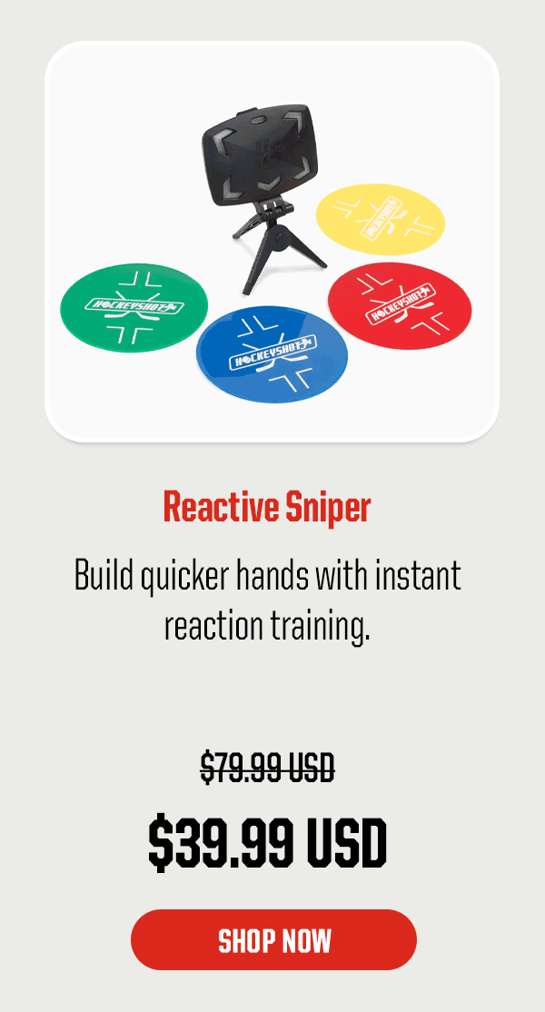 Product Block 1: Reactive Sniper. Build quicker hands with instant reaction training. $39.99 USD (was $79.99 USD). CTA: Shop Now