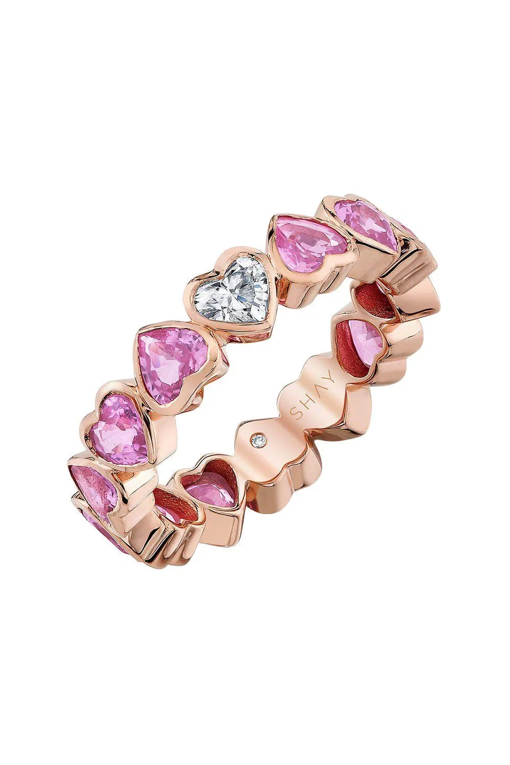 Image of pink sapphire diamond bezel heart band