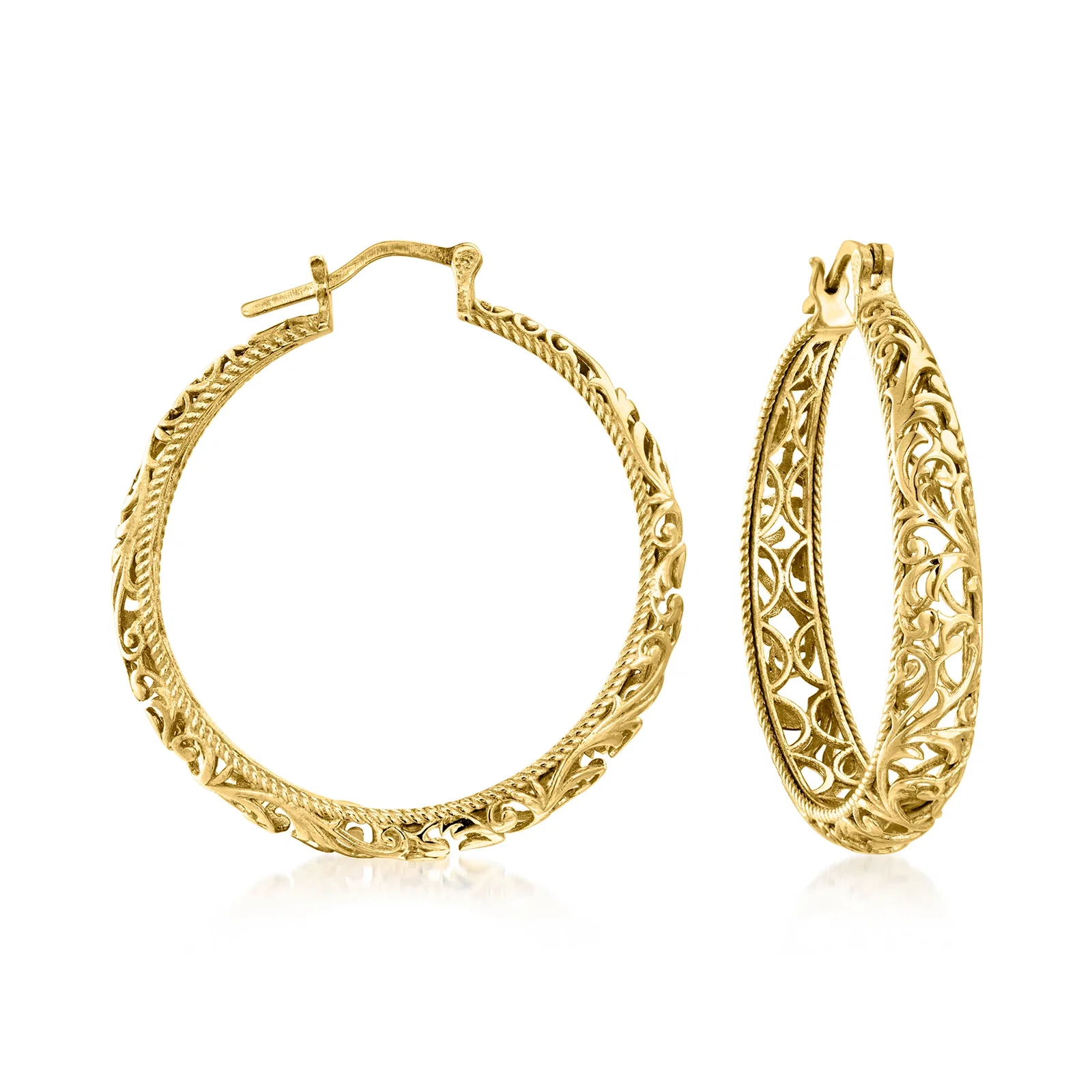 Image of 14kt Yellow Gold-Plated Scrollwork Hoop Earrings