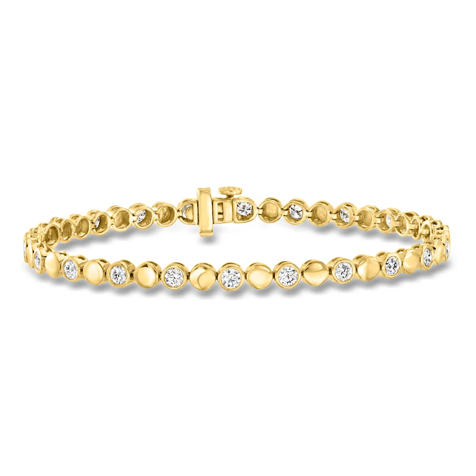 Image of 2.00 ct. t.w. Bezel-Set Lab-Grown Diamond Alternating Disc Bracelet in 18kt Gold Over Sterling