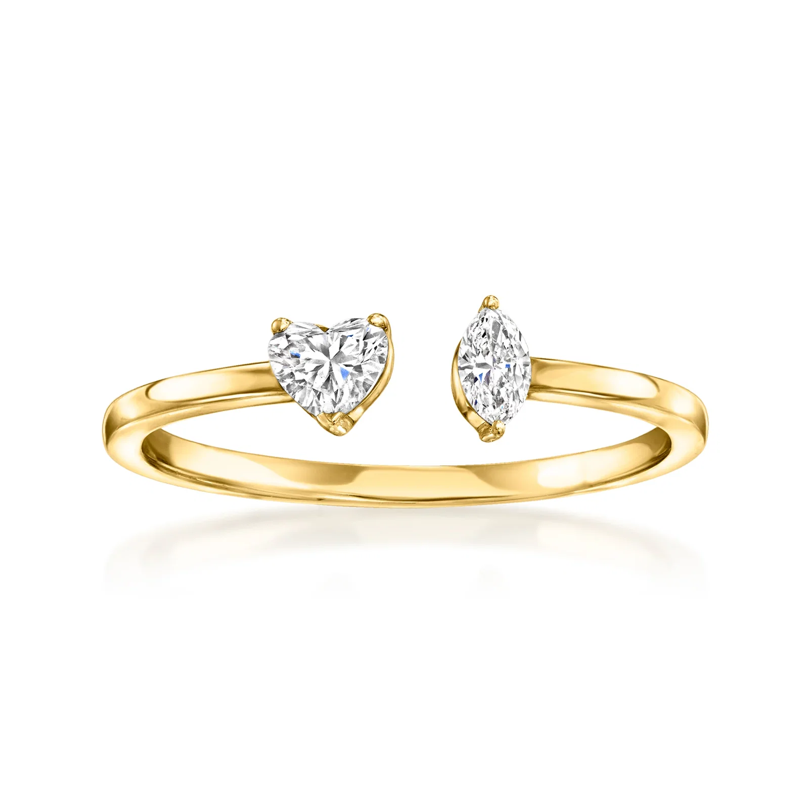 Image of 0.25 ct. t.w. Heart-Shaped and Marquise Lab-Grown Diamond Toi et Moi Ring in 14kt Yellow Gold