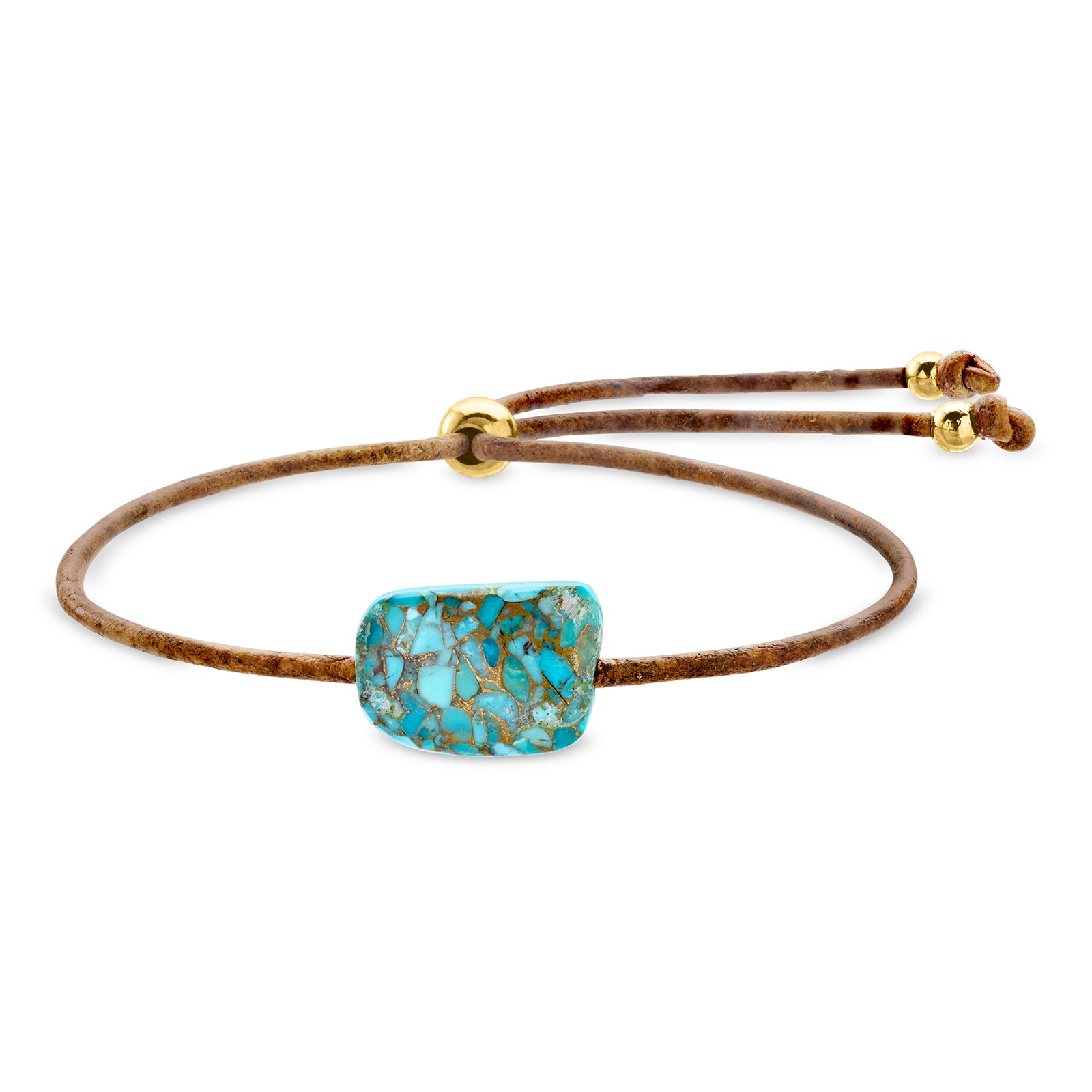 Shop Turquoise Bead Bracelet with Adjustable Brown Leather Cord
