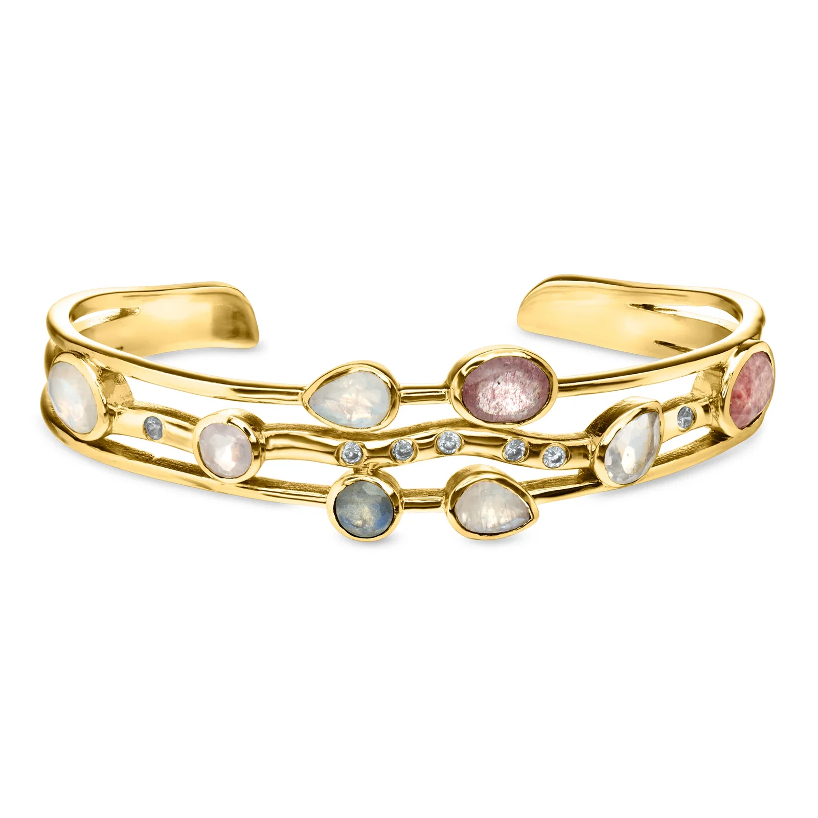 Image of Multi-Gemstone and 14kt Yellow Gold-Plated Cuff Bracelet