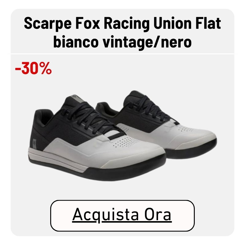 Pair of Fox Racing Union Flat shoes in vintage white and black, side view, 30% off
