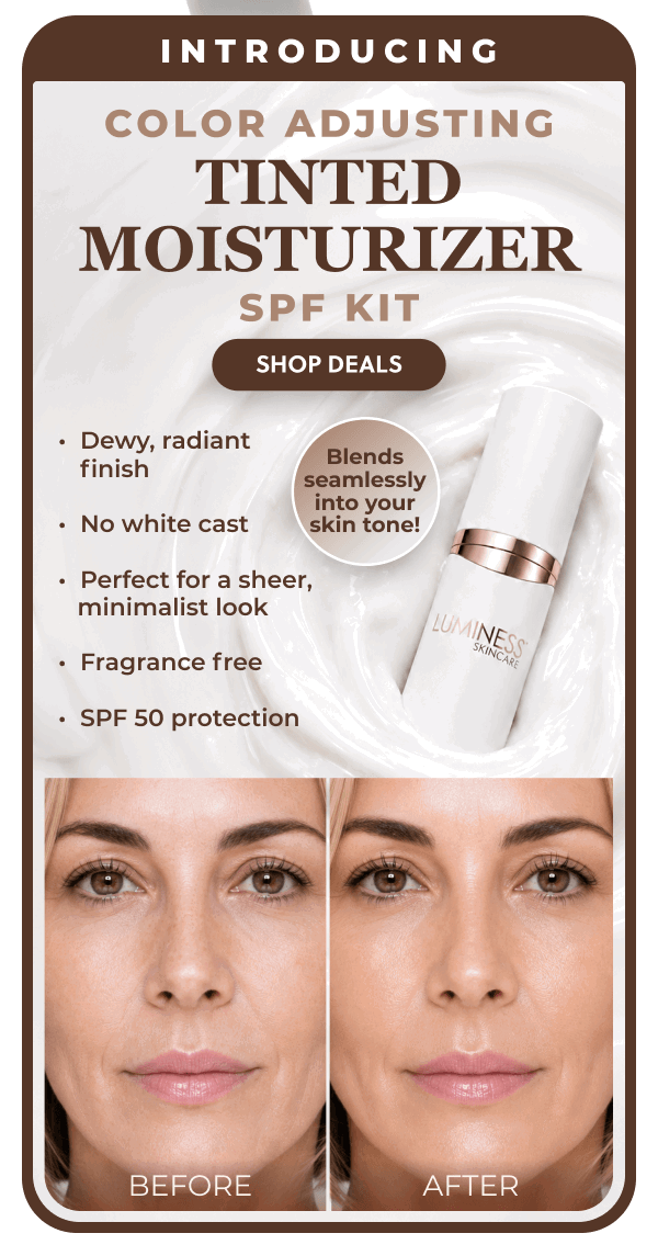 INTRODUCING COLOR ADJUSTING TINTED MOISTURIZER SPF KIT: Dewy, radiant finish. No white cast. Perfect for sheer, minimalist look. Fragrance free. SPF 50 protection.