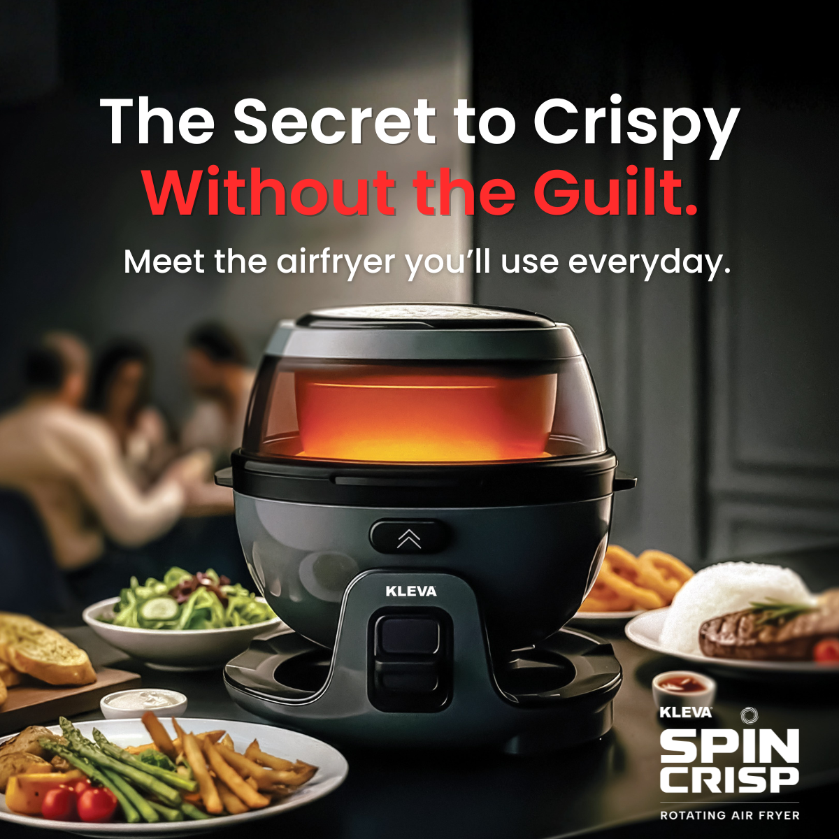 Spin Crisp airfryer sitting on kitchen counter
