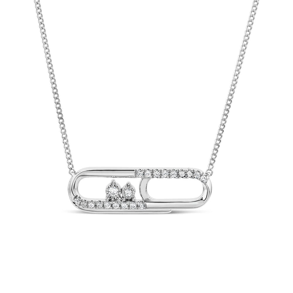 9ct White Gold 0.10ct Diamond Set Paperclip Necklet 