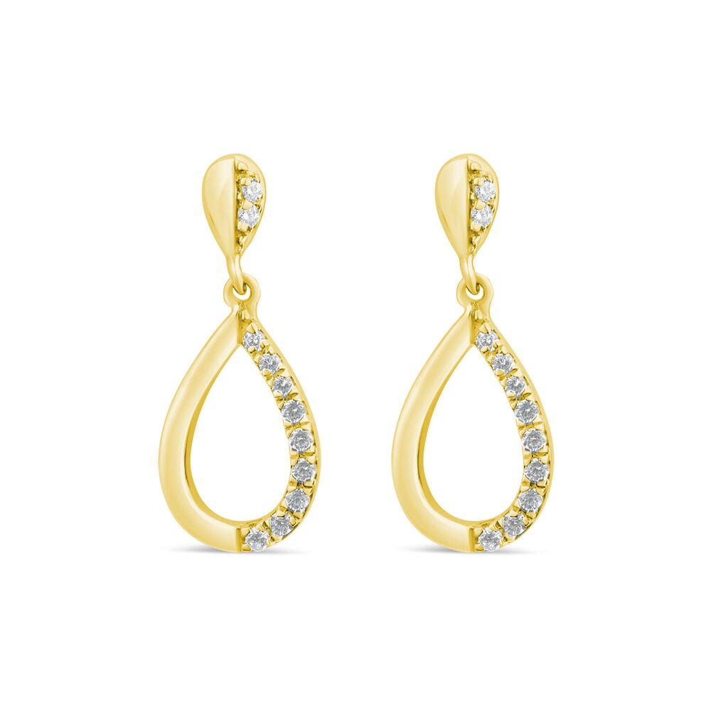 9ct Yellow Gold Diamond Set Open Teardrop Earrings 