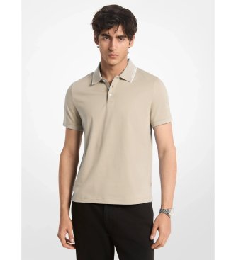 Polo de punto liso de algodón con ribete beige