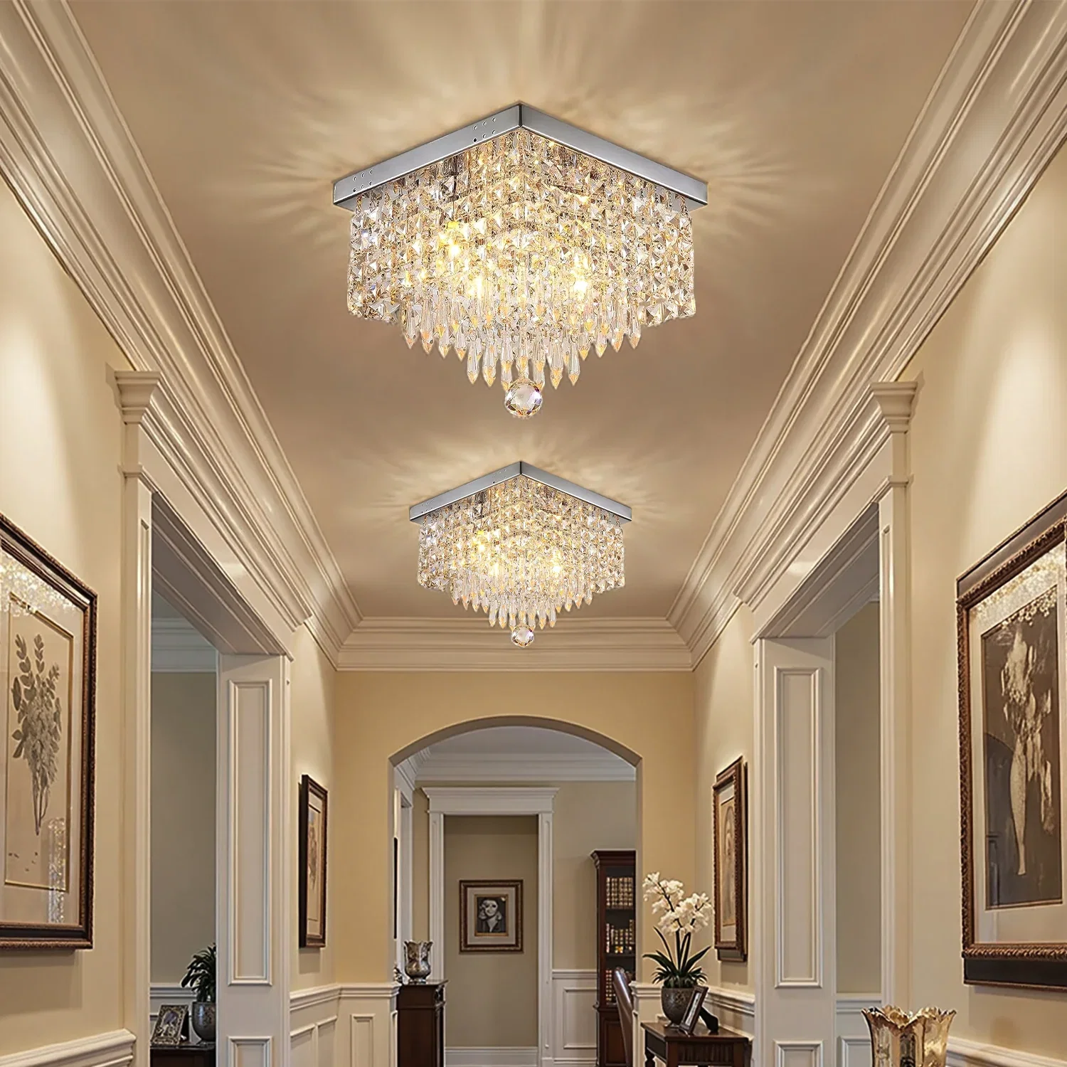 Image of Modern Hallway Crystal Flush Mount Ceiling Light
