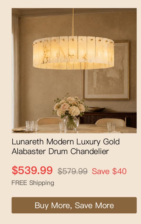 Lunareth Modern Luxury Gold Alabaster Drum Chandelier