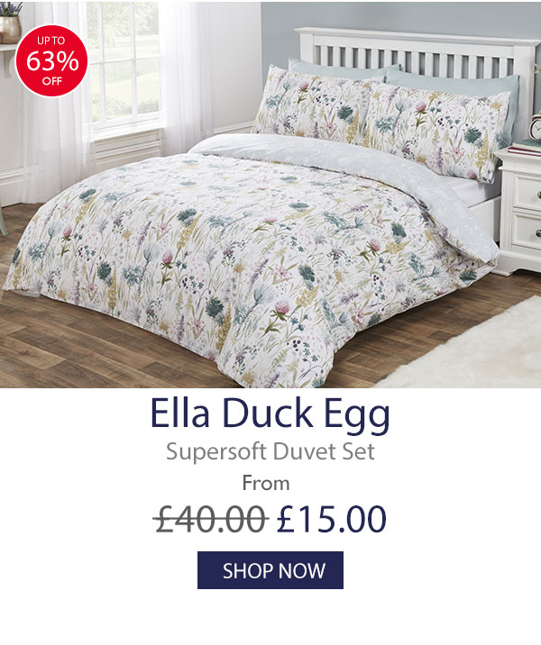 Ella Duck Egg Botanical Supersoft Duvet Set