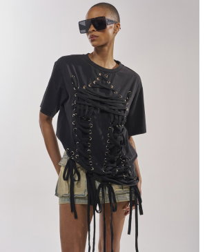 LACED UP MINERAL WASH T-SHIRT