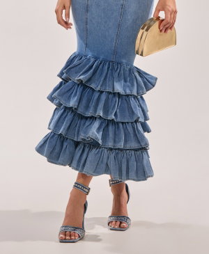 MAIN ONE DENIM RUFFLE MAXI DRESS
