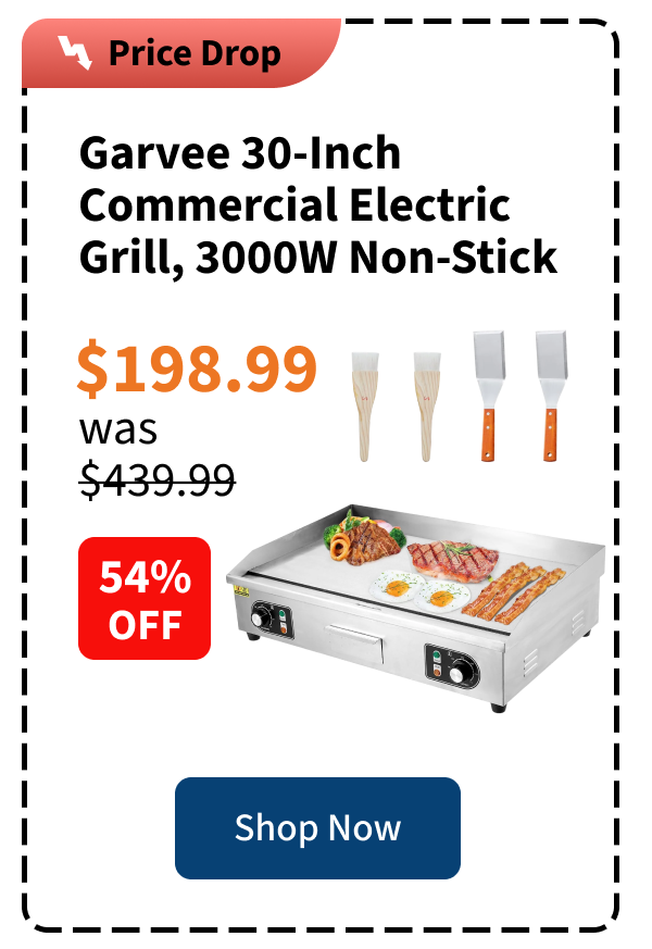 Garvee 30-Inch Commercial Electric Grill 3000 Watts Non-Stick Stainless Steel Adjustable Temp 122°F-572°F for Home & Restaurant(NO PLUG)