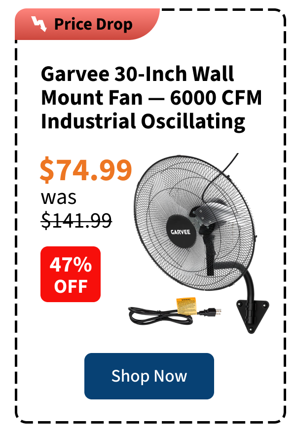 Garvee 18-Inch Wall Mount Fan - Oscillating Wall Fan with 3 Speeds, 3500 CFM High-Velocity Airflow, 90° Oscillation & 30° Tilt - Industrial Cooling Fan for Home, Greenhouse, Workshop, and Basement