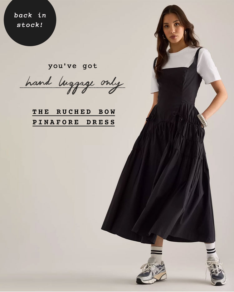 the ruched bow pinafore dress >