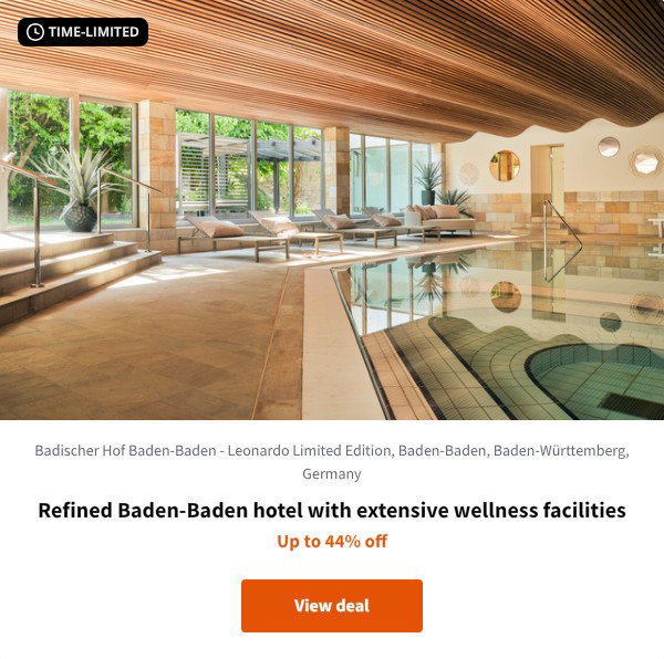 Refined Baden-Baden hotel with extensive wellness facilities