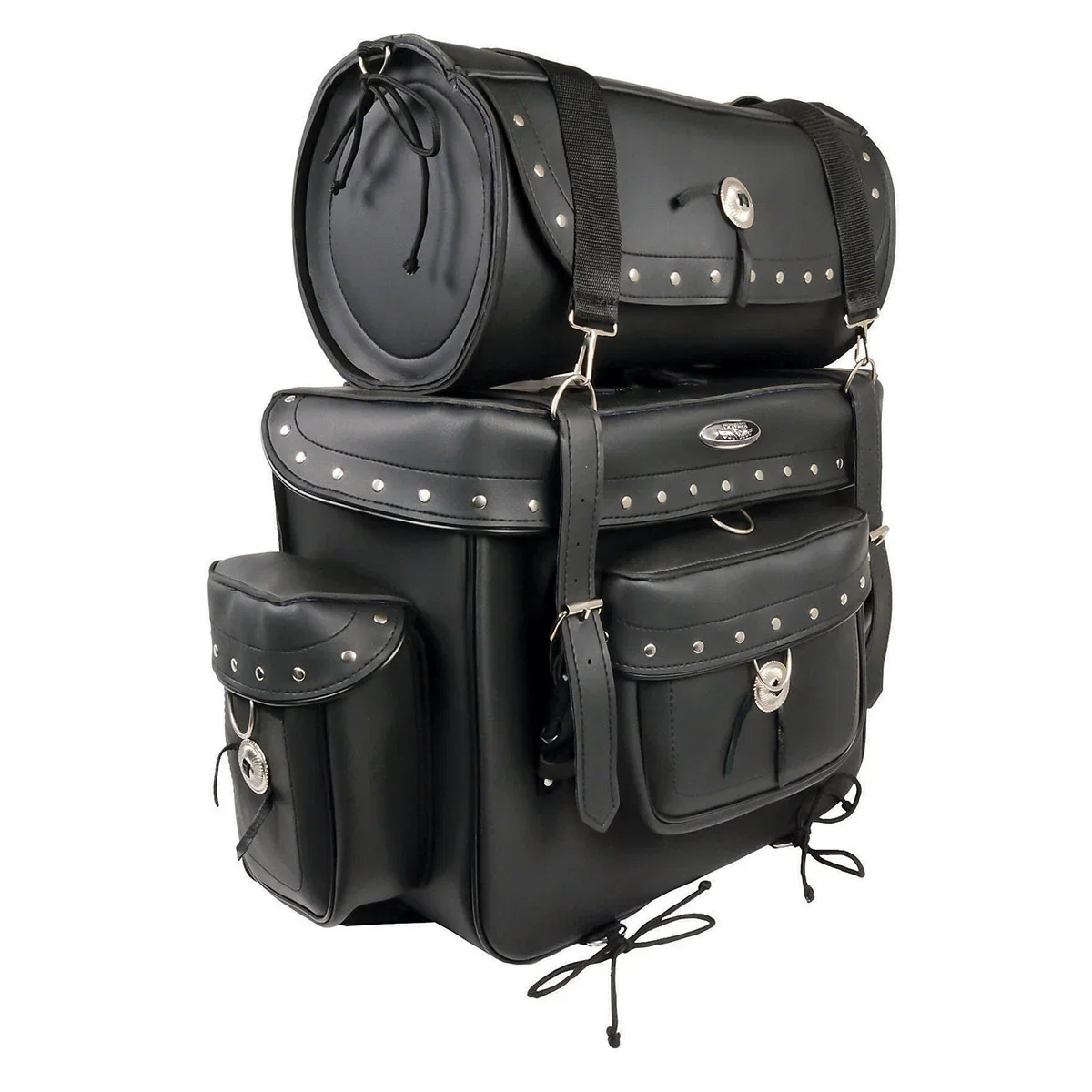 Image of Milwaukee Leather SH538 Large Black PVC Deluxe Water Resistant Motorcycle Touring Sissy Bar Bag Pack