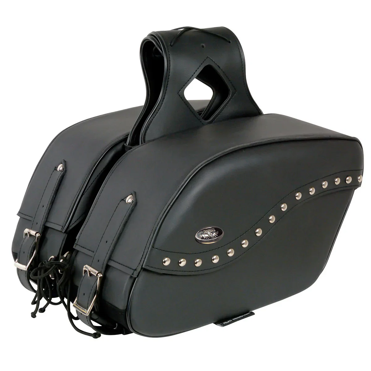 Image of Milwaukee Leather SH646ZB Black Zip-Off PVC Studded Throw Over Motorcycle Saddlebags