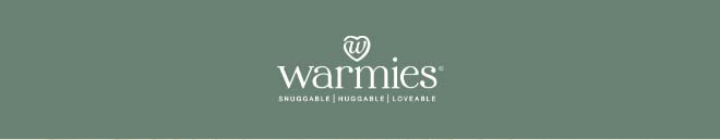 Warmies logo on green. Shop Warmies.