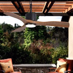 42 Inch Patio Guard IP65 Outdoor DC Motor Black Modern Hanging Buckle Downrod Ceiling Fan with Light