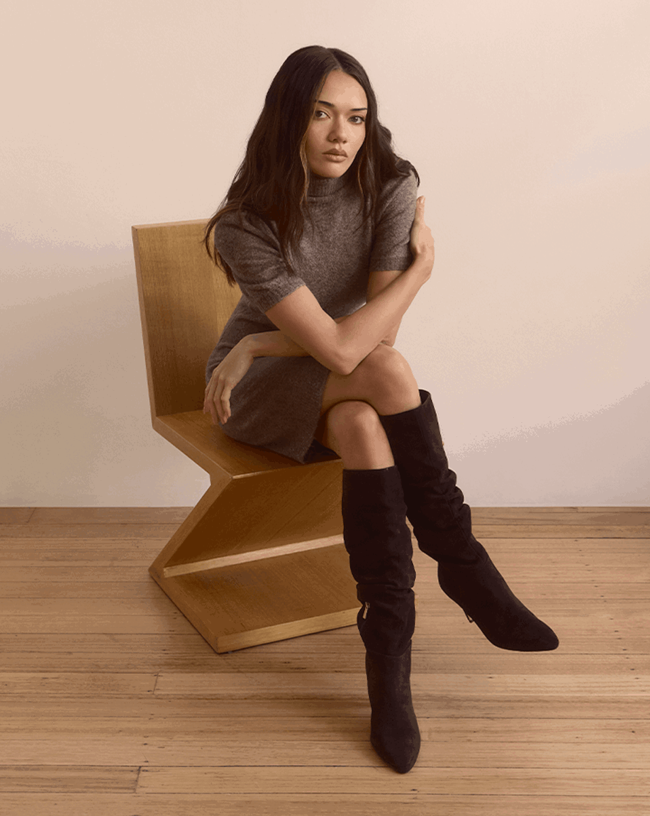 Romayn Ebony Suede Leather Knee High Boot