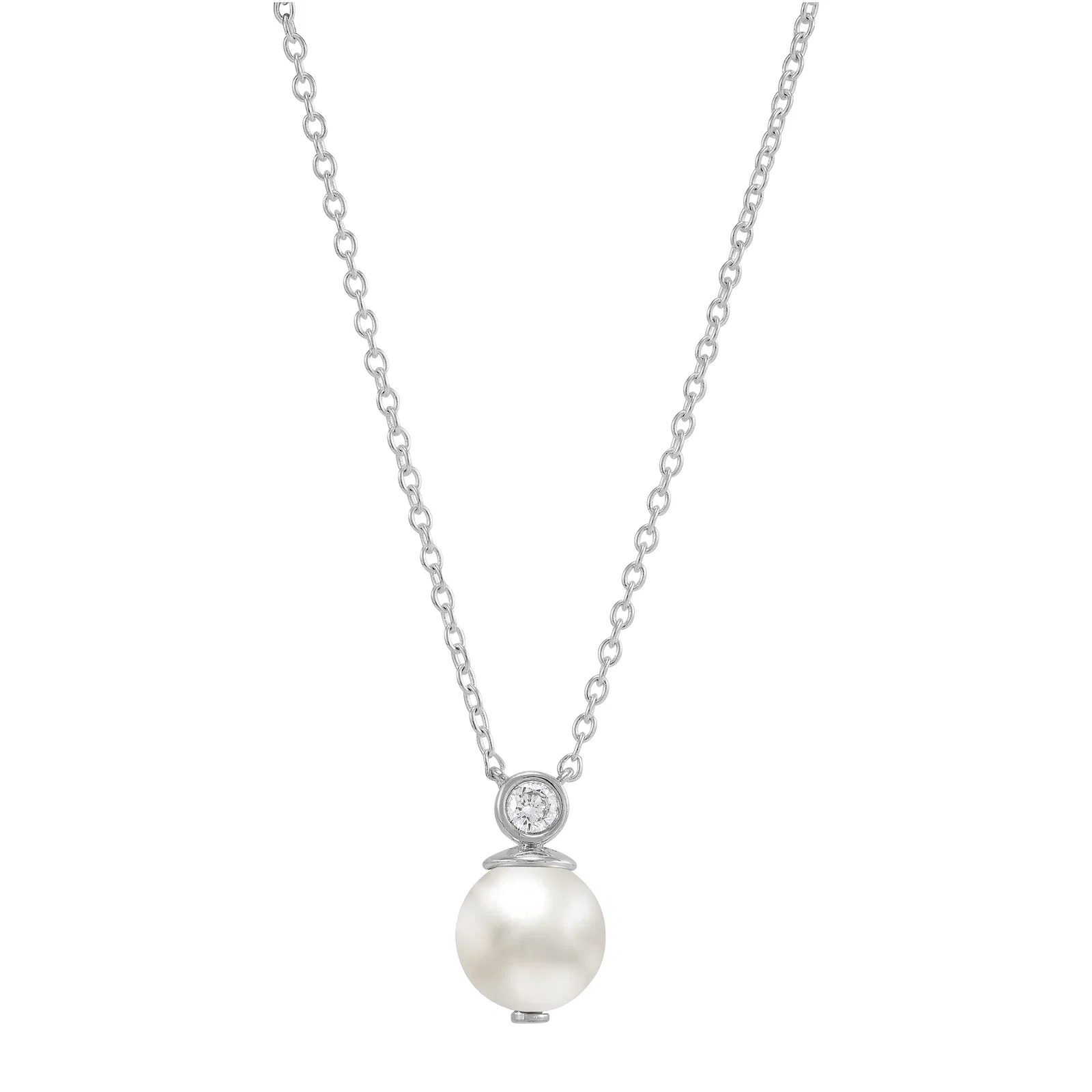 Facile Necklace, Pearl and White Cubic Zirconia