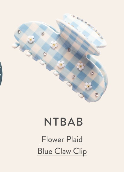 Flower Plaid Blue Claw Clip 