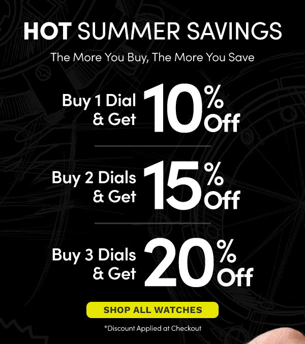 Hot Summer Savings | Buy 1 Dial, Get 10% Off | Buy 2 Dials, Get 15% Off | Buy 3 Dials, Get 20% Off