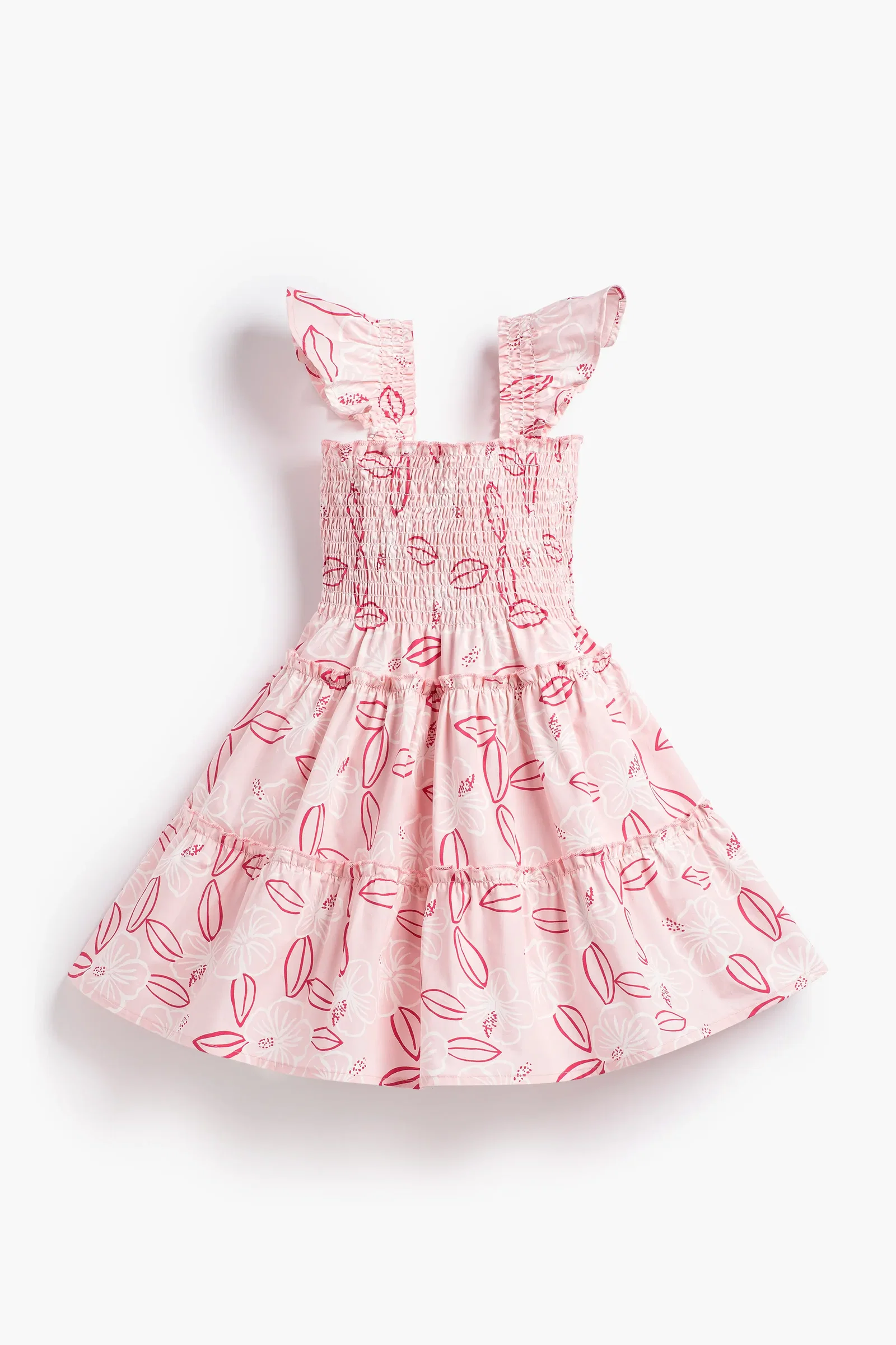 Image of Flutter Sleeve Dress In Pink Hibiscus