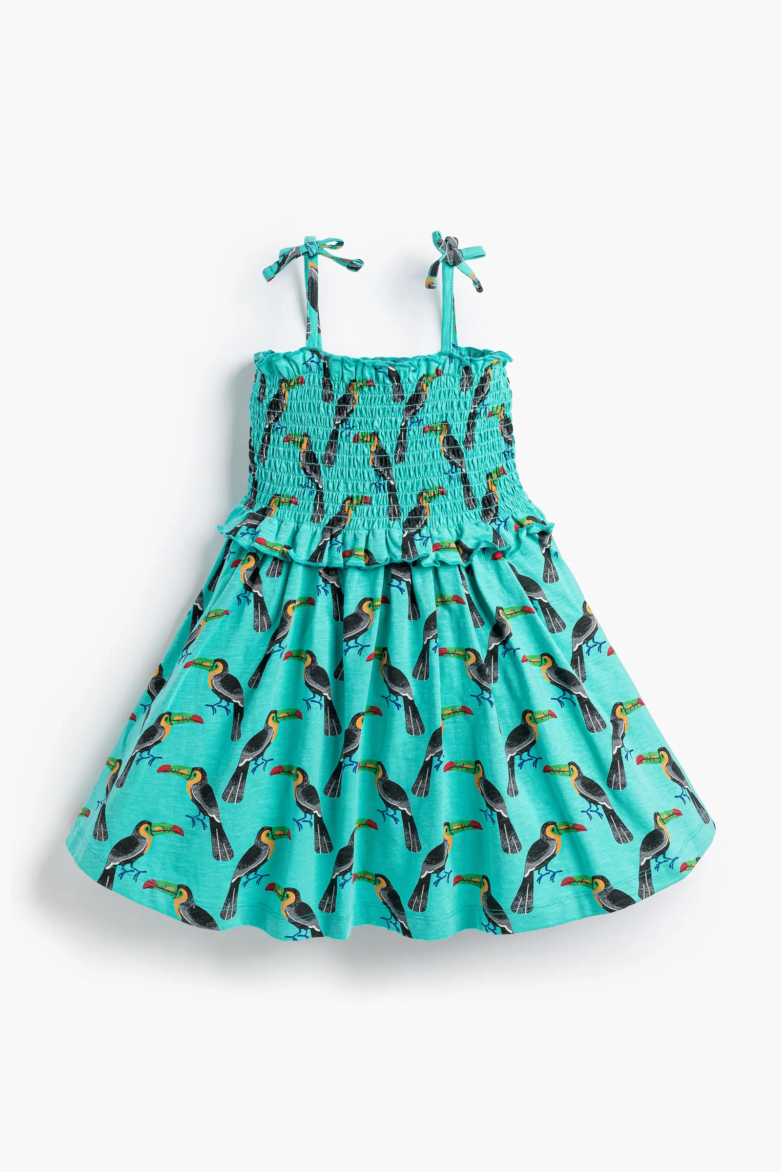Image of Smocked Bow Sundress In Tropical Toucans