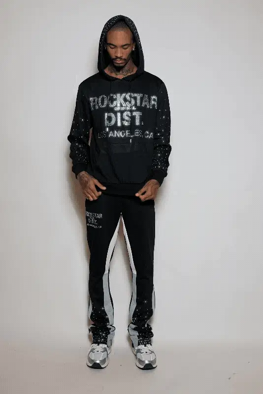 Image of Thryll Black/Clear Rhinestone Hoodie/Stacked Flare Track Set