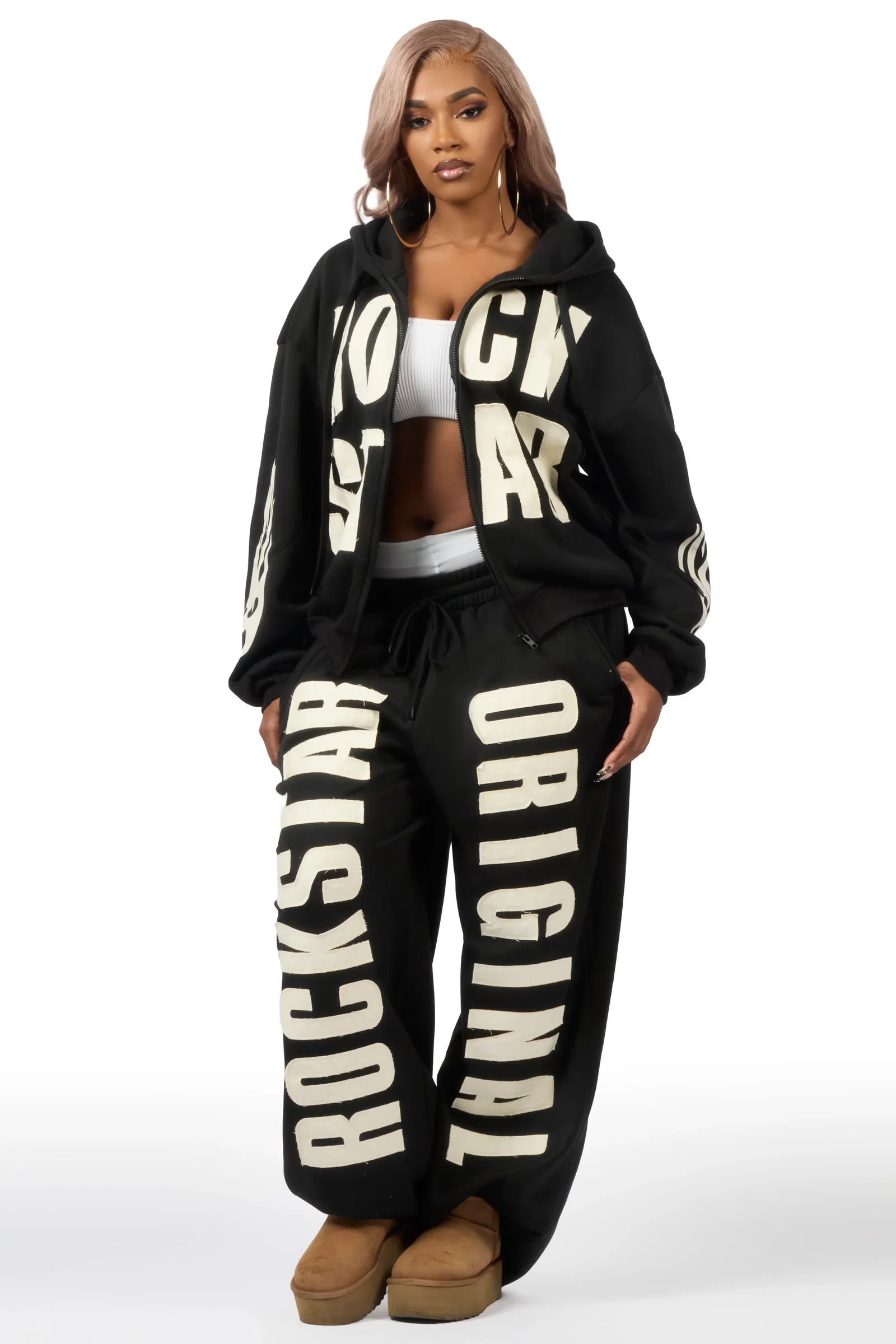 Image of Ashira Black Baggy Fit Zip Up Track Set