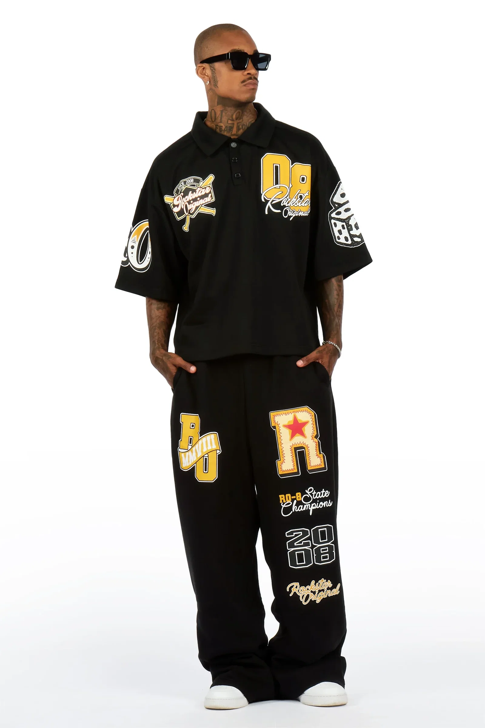 Image of Forbidden Black Crop Boxy Polo/Fleece Baggy Track Set