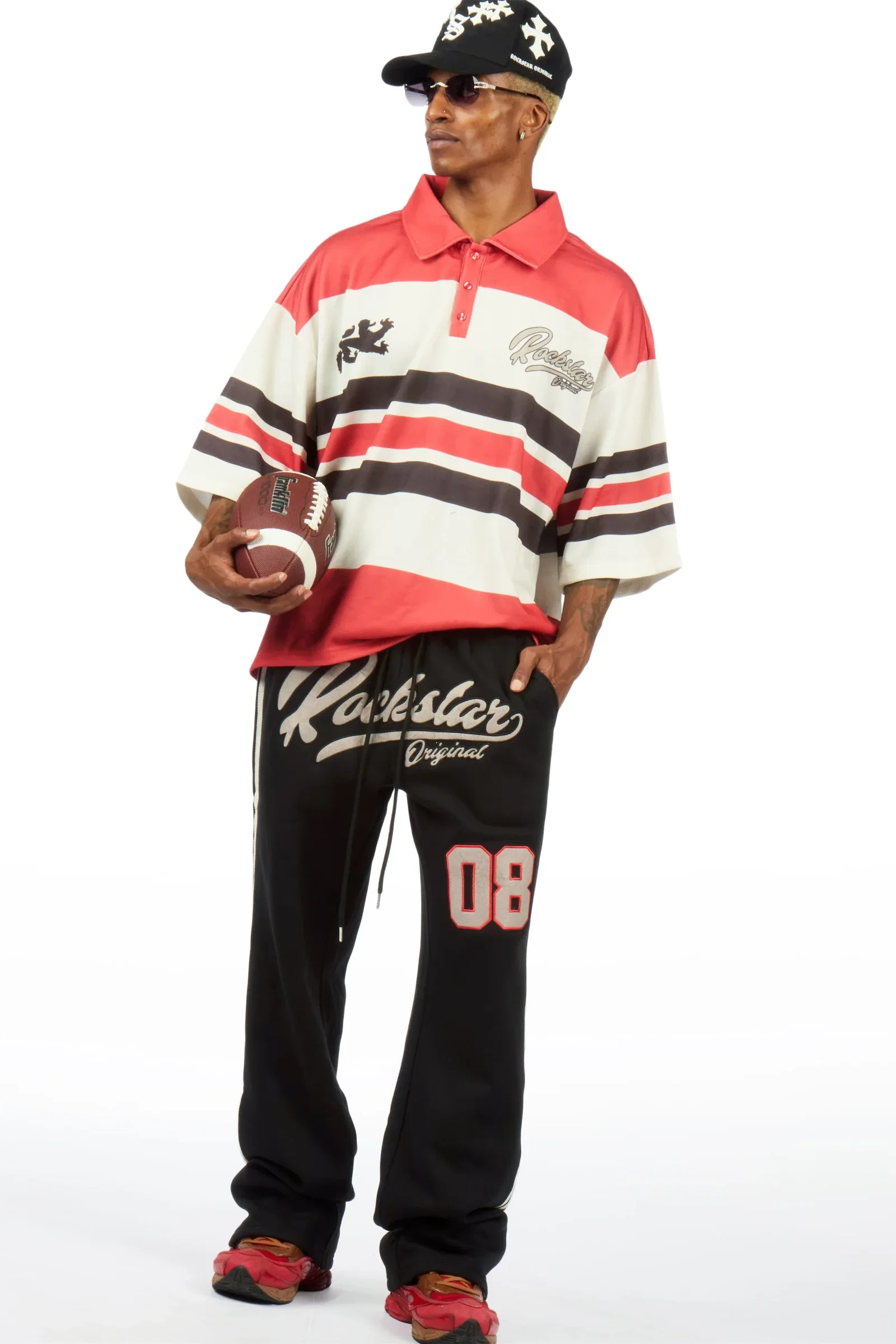 Image of Yazan Red Crop Boxy Polo/ French Terry Relaxed Pant Track Set