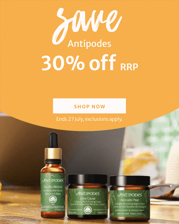 35-50% off RRP + double Healthy Rewards on GO Healthy, 30% off RRP on Antipodes & 45-50% off RRP on Me Today