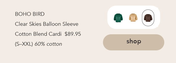 clear skies balloon sleeve cardi chocolate