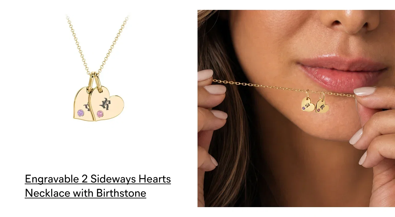 Engravable 2 Sideways Hearts Necklace with Birthstone