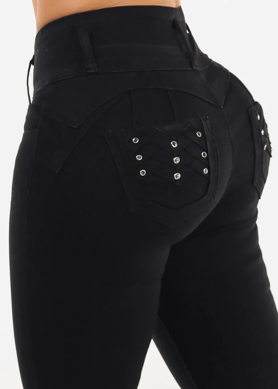 Image of Butt Lift High Waist Stretch Skinny Jeans Black