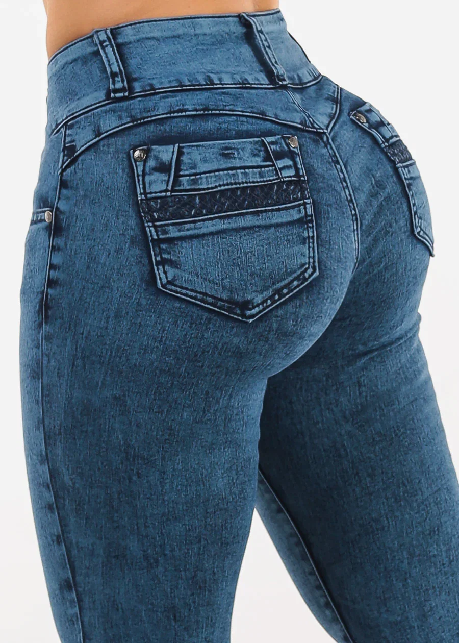 Image of MX JEANS Mid Rise Levantacola Skinny Jeans Dark Acid Wash