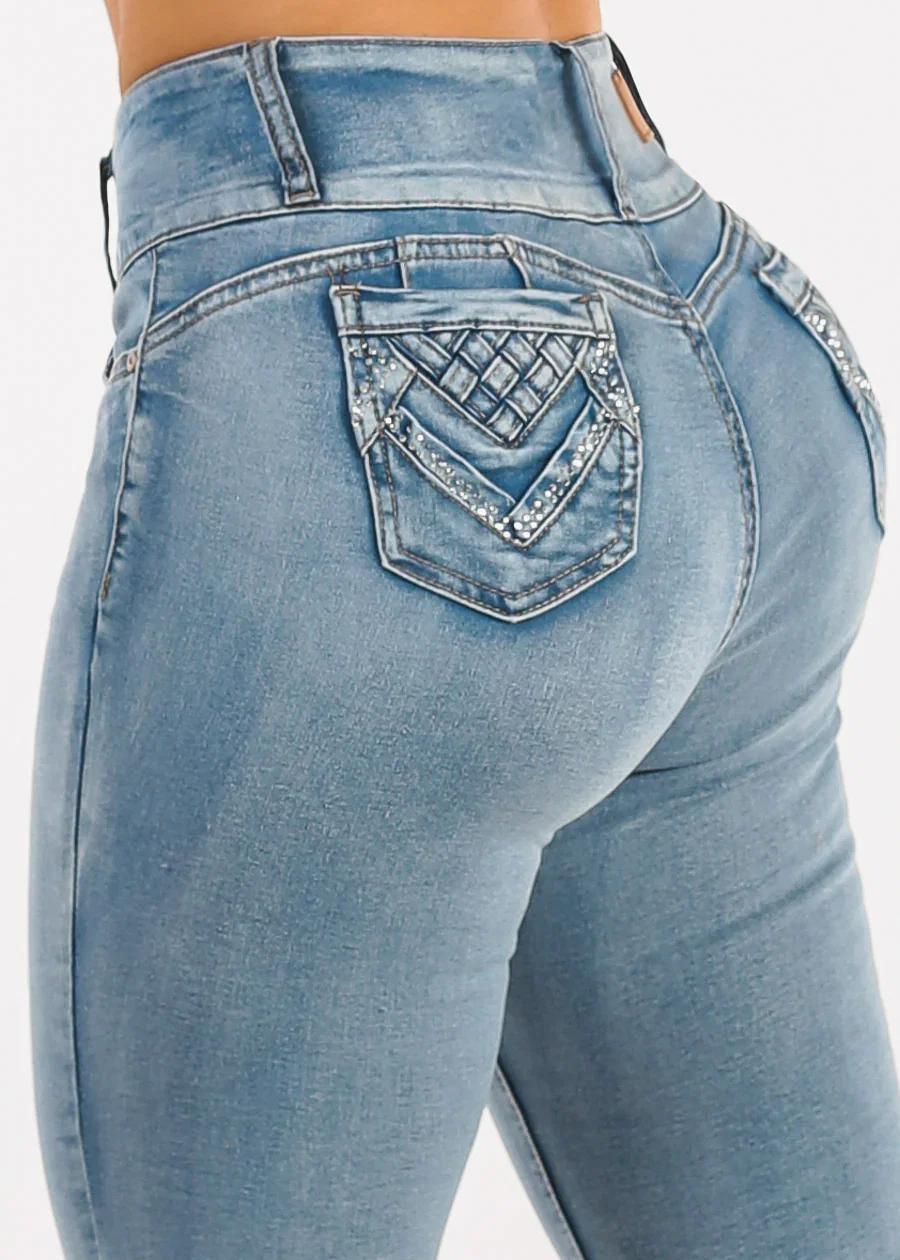 Image of Levantacola Mid Rise Stretch Skinny Jeans Acid Wash
